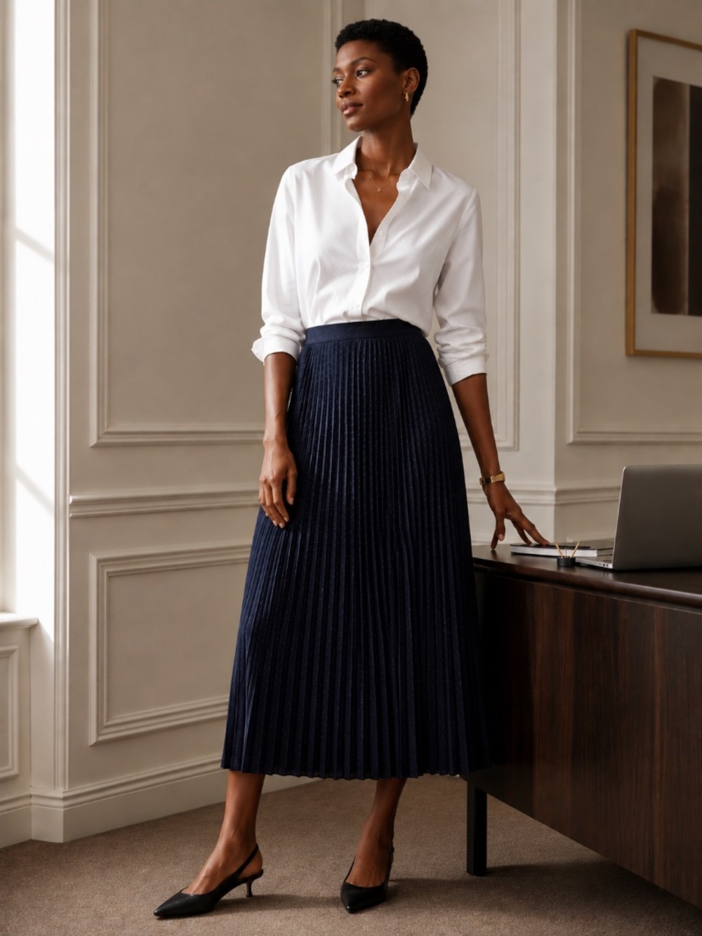 Chelsea & Violet  NWT Accordion Pleated Long Blue Skirt,  S